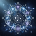 12-card year ahead tarot spread in a circle with celestial stars and moonlight